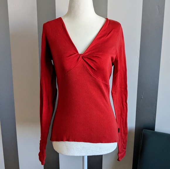 BCBGMaxazria ruched v-neck red sweater - Picture 4 of 4